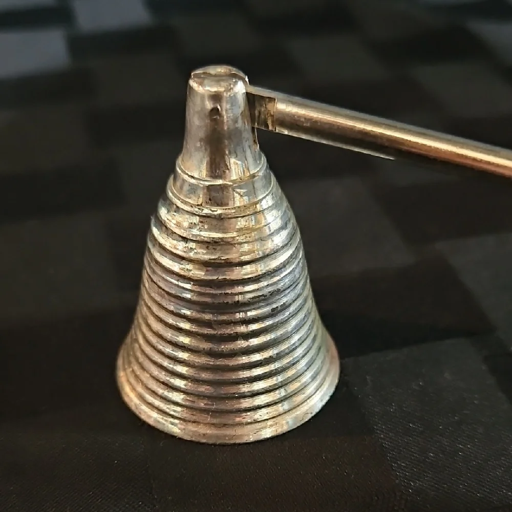 Beautiful Silver Candle Snuffer with Classic Bell Cloche & Turned Wooden Handle